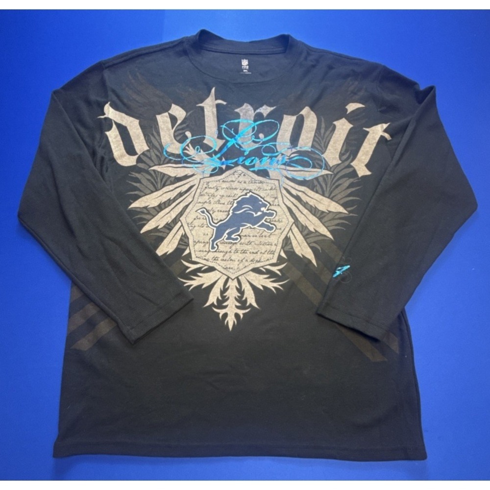 NFL Pro Line Detroit Lions Team Gothic Logo Long Sleeve Thermal Shirt Mens 2XL